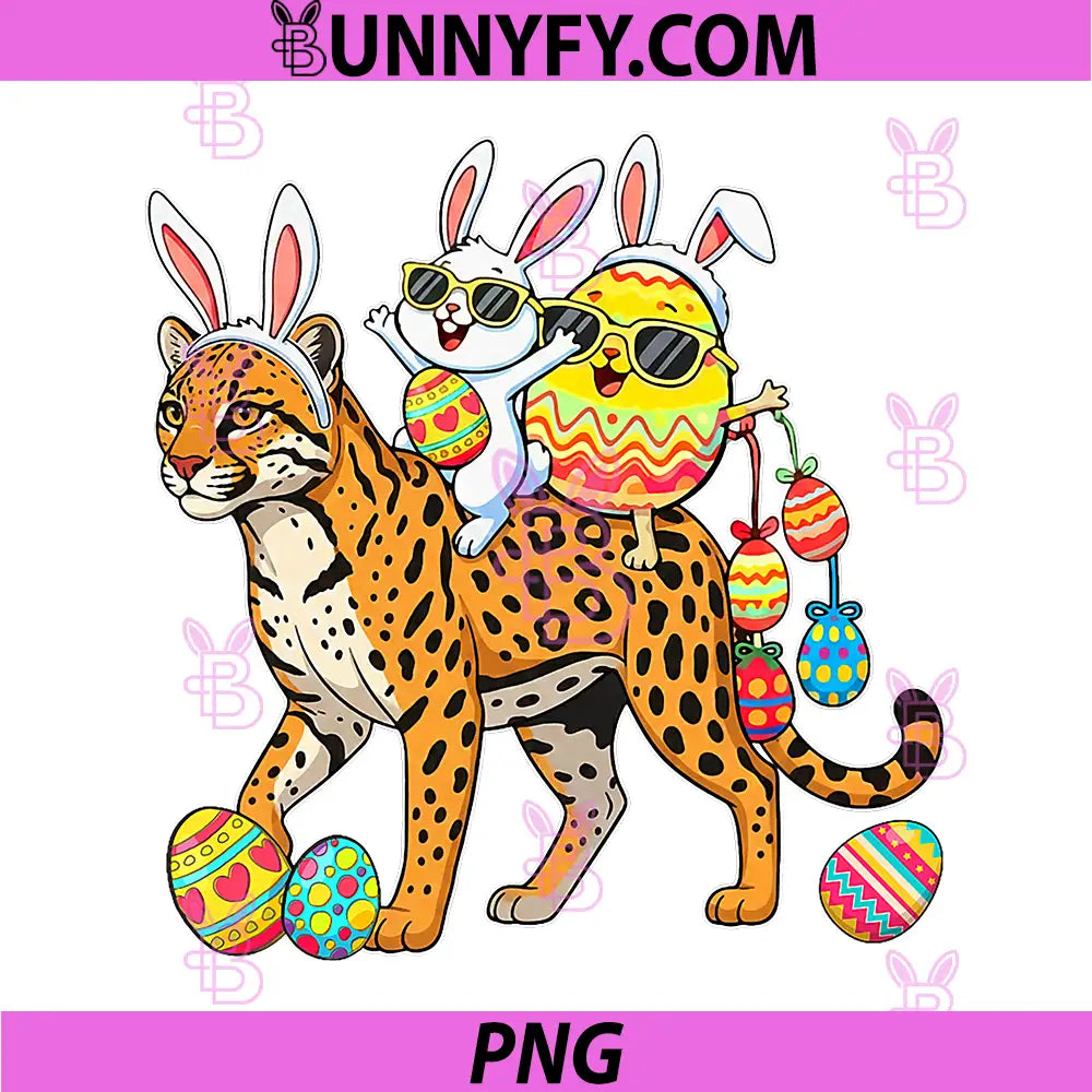 Easter Egg Bunny Sunglasses PNG, Riding Ocelot Hunting Eggs PNG