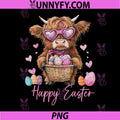 Easter Highland Cow Bunny PNG, Glasses Cute Easter Eggs Farmer PNG