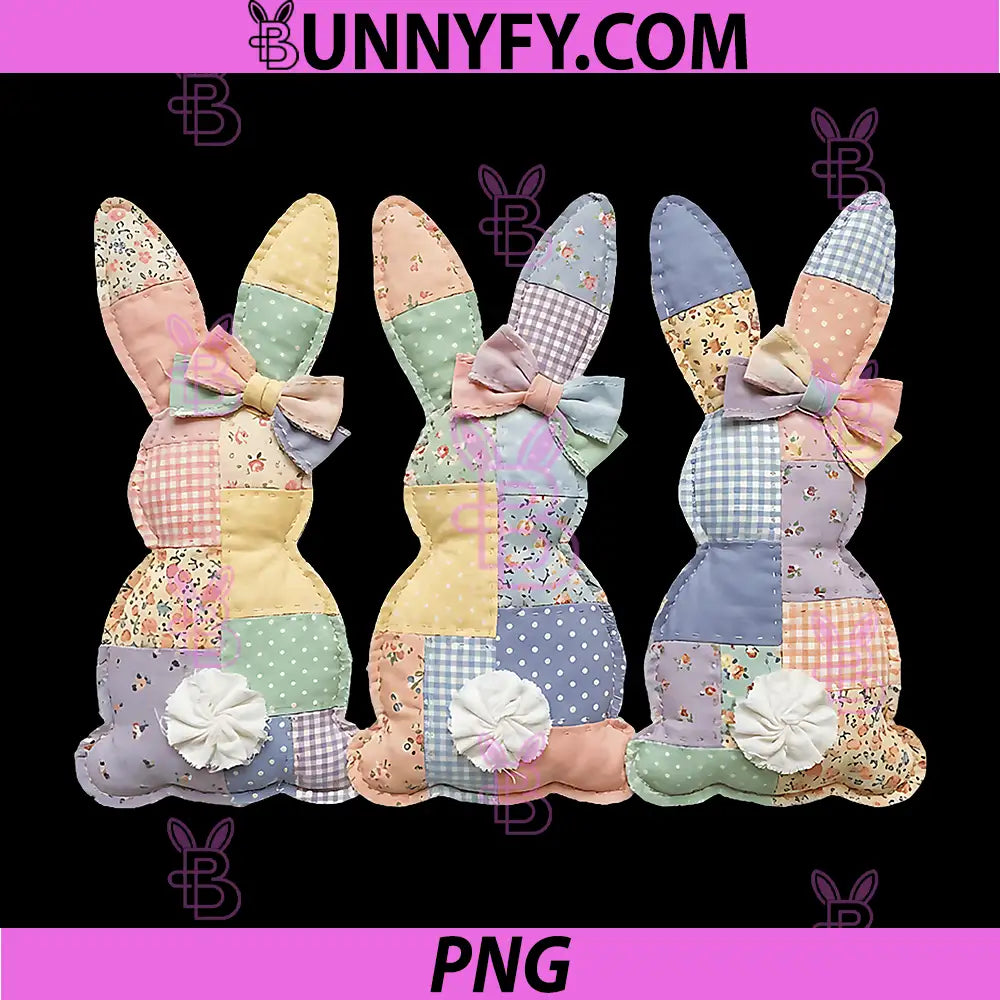 Easter Patchwork Bunny PNG, Cute Bunny Rabbit Coquette Lace Bow PNG