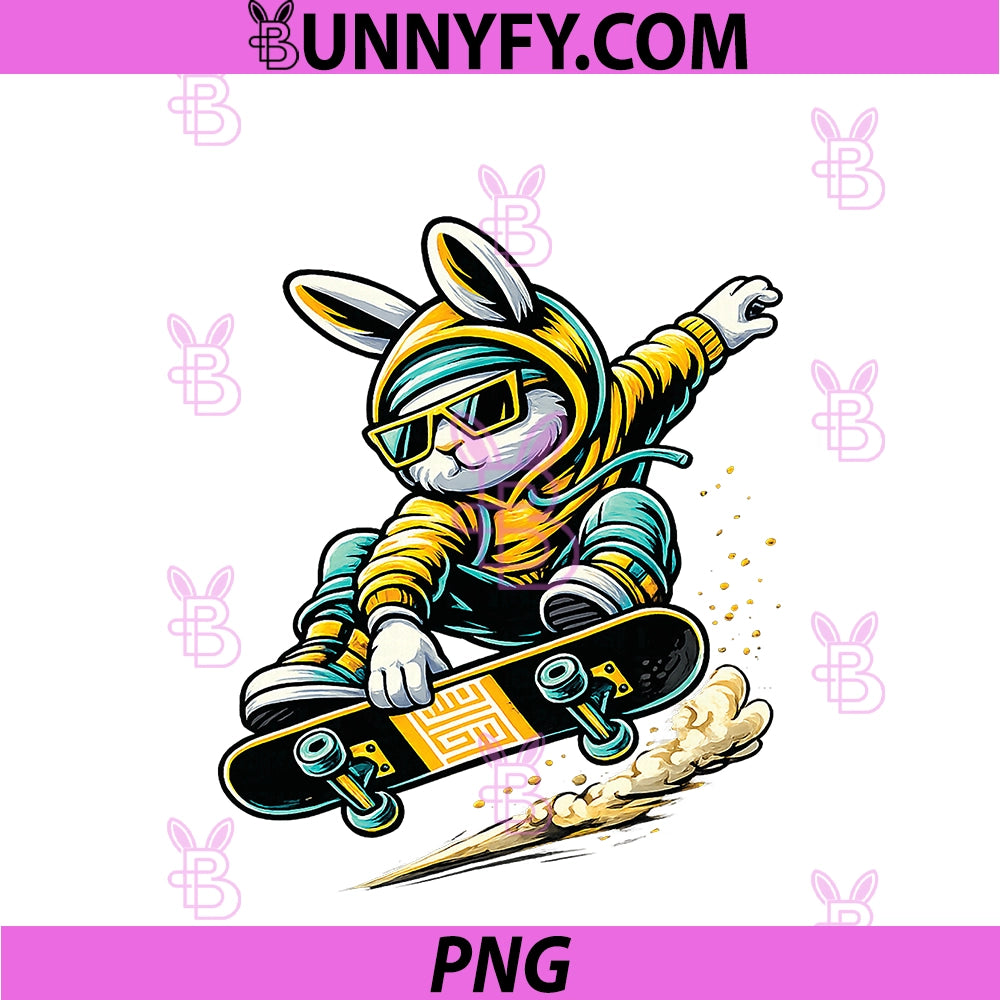 Easter Skater PNG, Bunny Skateboard Rabbit Skating Basket Bunny PNG