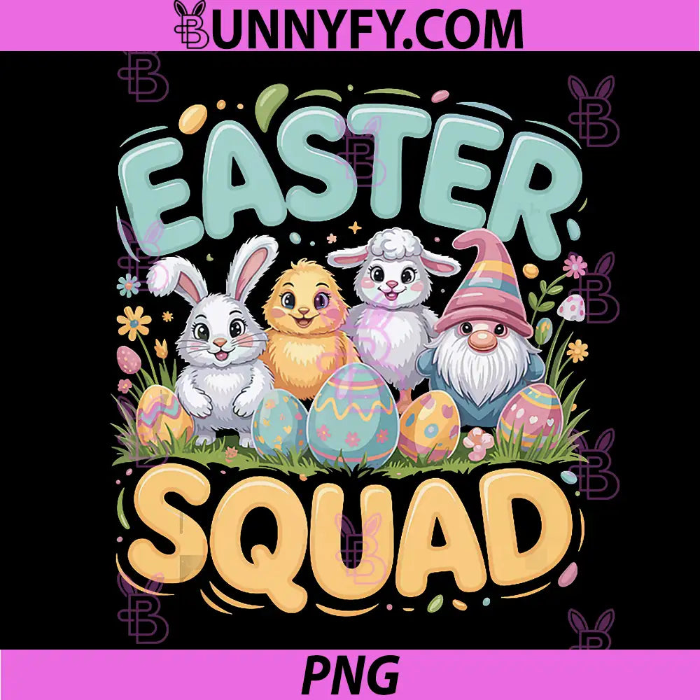 Easter Squad PNG, Bunny Chick Lamb Gnome Eggs PNG