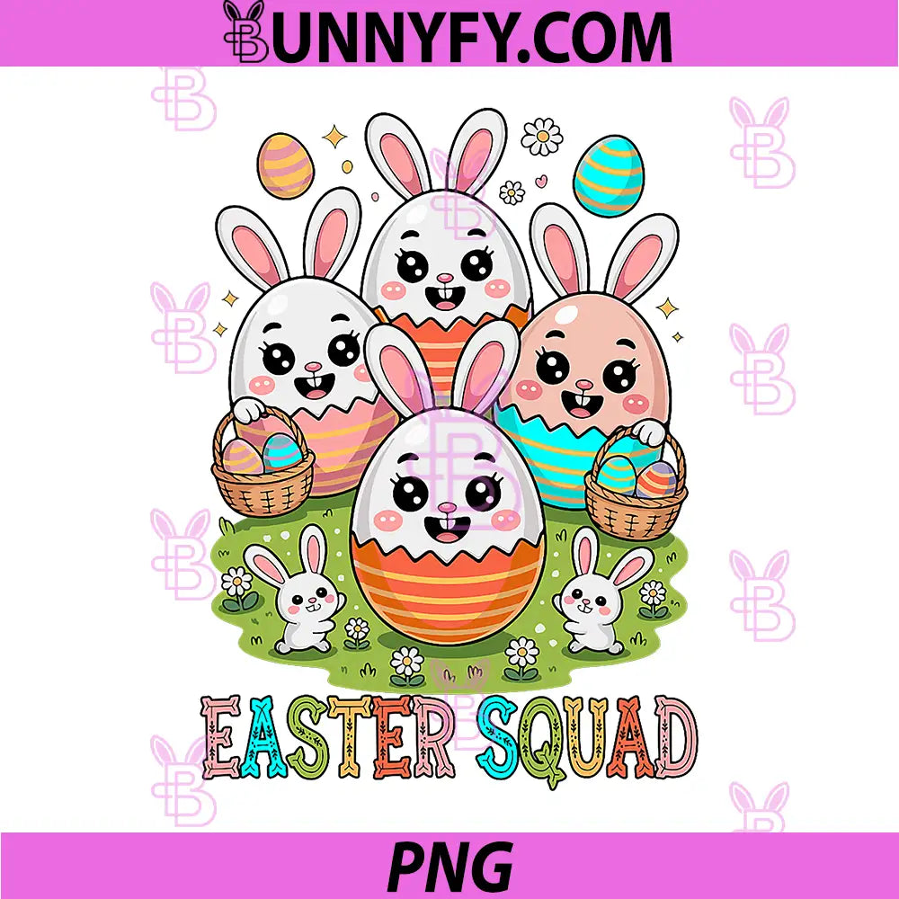 Easter Squad PNG, Group Bunny Eggs PNG, Funny Hunting Chocolate Eggs PNG