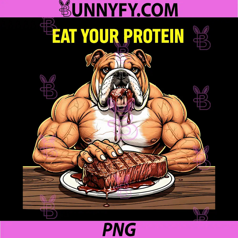 Eat Your Protein PNG Bulldog Gym Design, Funny Bodybuilding Dog PNG
