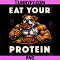 Eat Your Protein PNG Muscle Bulldog Illustration, Gym Fitness Dog PNG