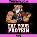 Eat Your Protein PNG Strong Bulldog Eating Steak, Funny Gym Dog PNG
