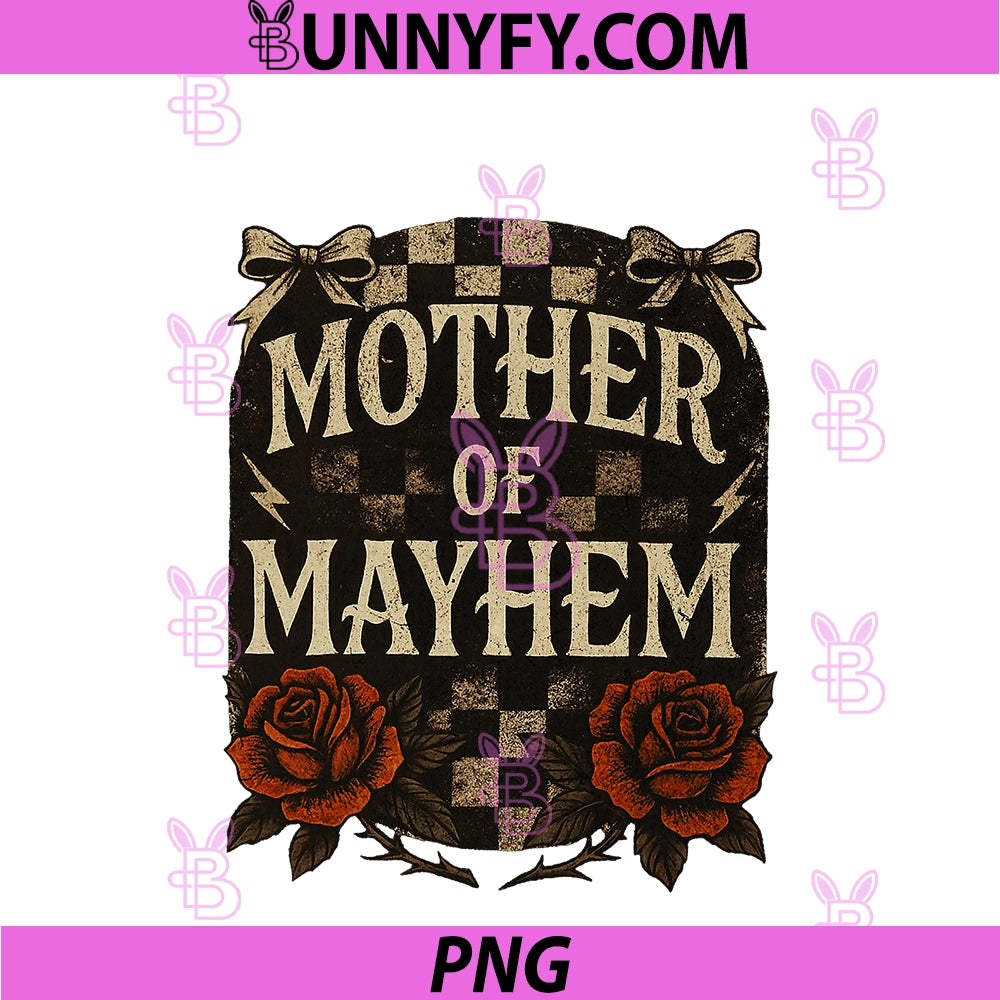 Edgy Mom Cool Mom PNG, Mother's Day Coquette Bow Rose Checker PNG