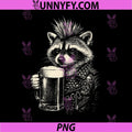 Edgy Punk Raccoon Drinking Beer PNG, Mohawk Studded Jacket PNG