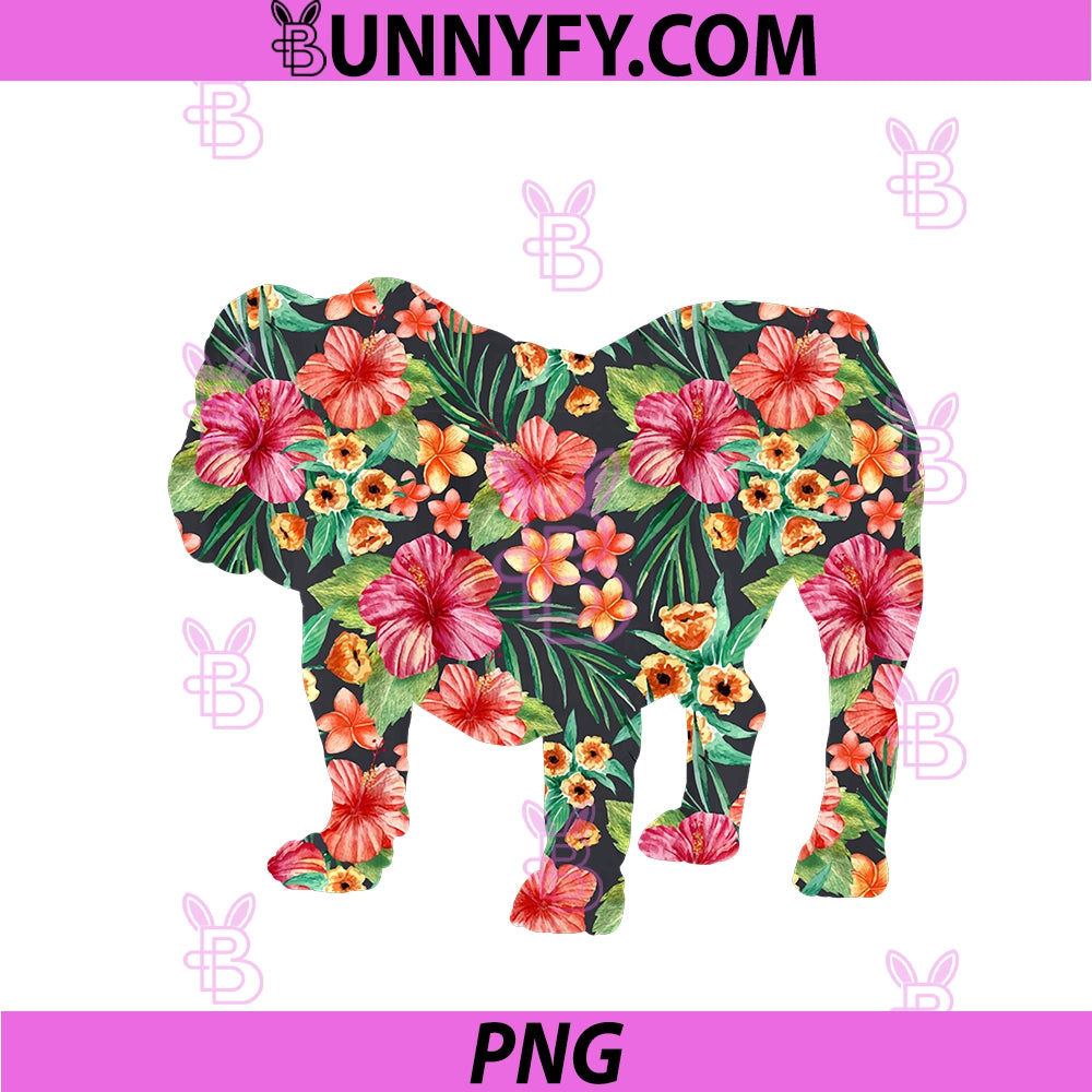 English Bulldog Flower PNG, Dog Silhouette Floral Gift PNG