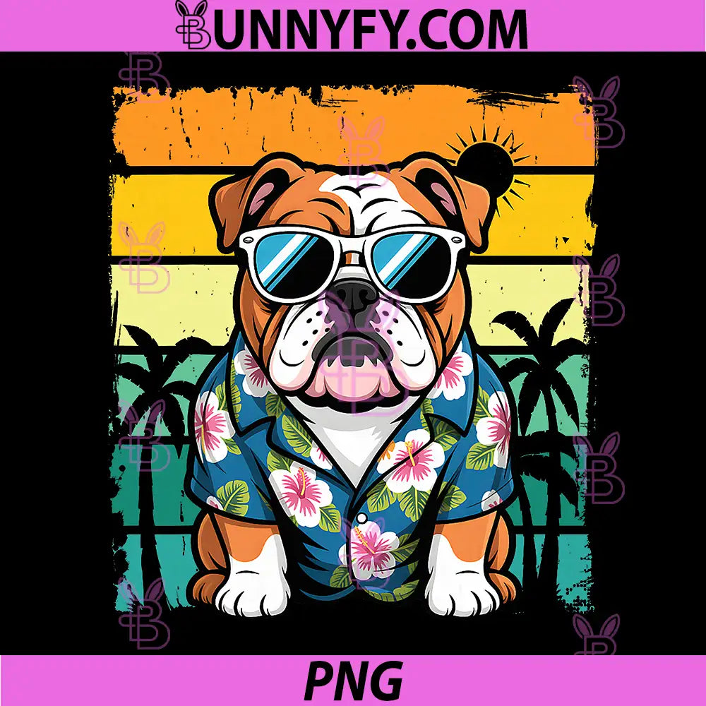English Bulldog Sunglasses PNG, Hawaiian Beach Summer PNG