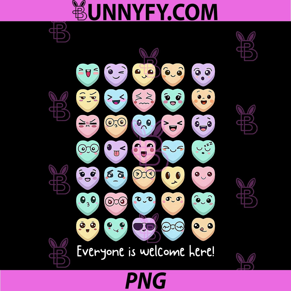 Everyone Is Welcome Kawaii Hearts PNG, Candy Inclusion Valentines PNG