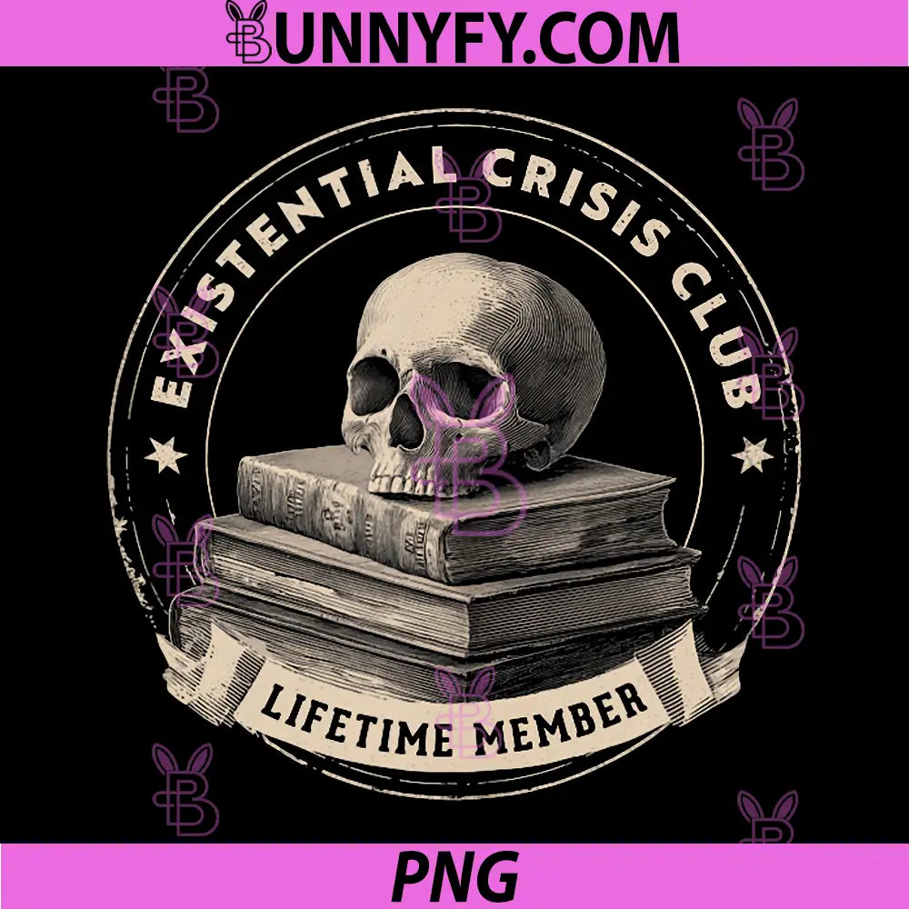 Existential Crisis Club PNG, Lifetime Member Skull And Books PNG