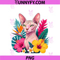 Exotic Hairless Sphynx Cat PNG, With Tropical Flowers PNG