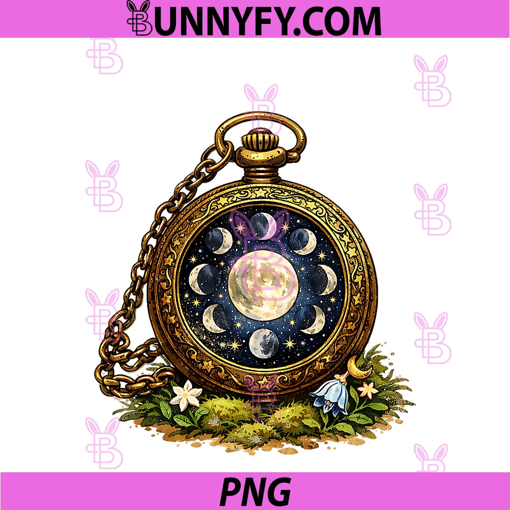 Fairycore Moon Phase Pocket PNG, Watch Celestial Witchy Art PNG