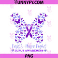 Faith Hope Fight PNG, Butterfly Purple Ribbons Lupus Awareness PNG