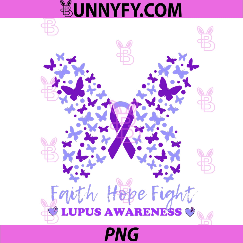 Faith Hope Fight PNG, Butterfly Purple Ribbons Lupus Awareness PNG