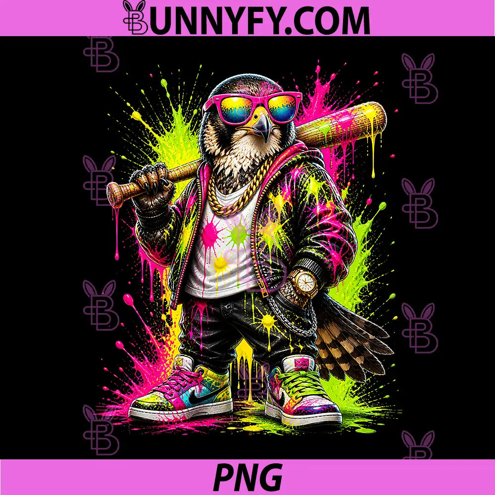 Falcon Baseball Drip Funny PNG, Animal Party Sport Cool Graphic PNG