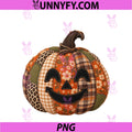Fall Floral Pumpkin PNG, Faux Patchwork Leopard Print Gingham Halloween Jack O Lantern PNG