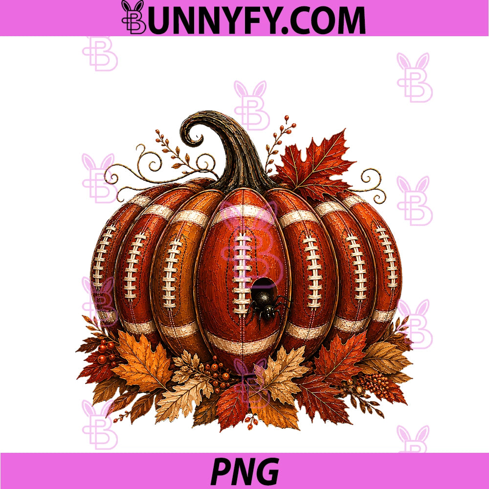 Fall Football PNG, Pumpkin Spider Leaves PNG