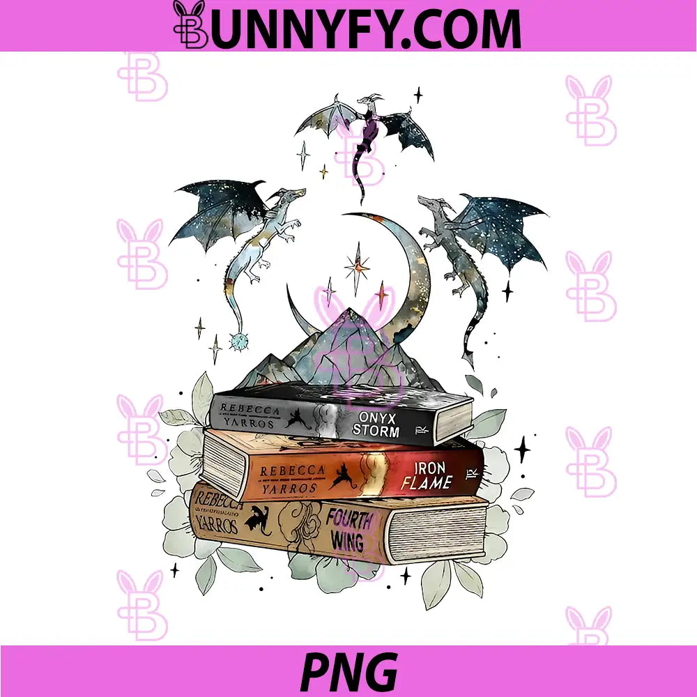 Fourth Wing Book Stack Fantasy PNG, Onyx Storm Dragon PNG