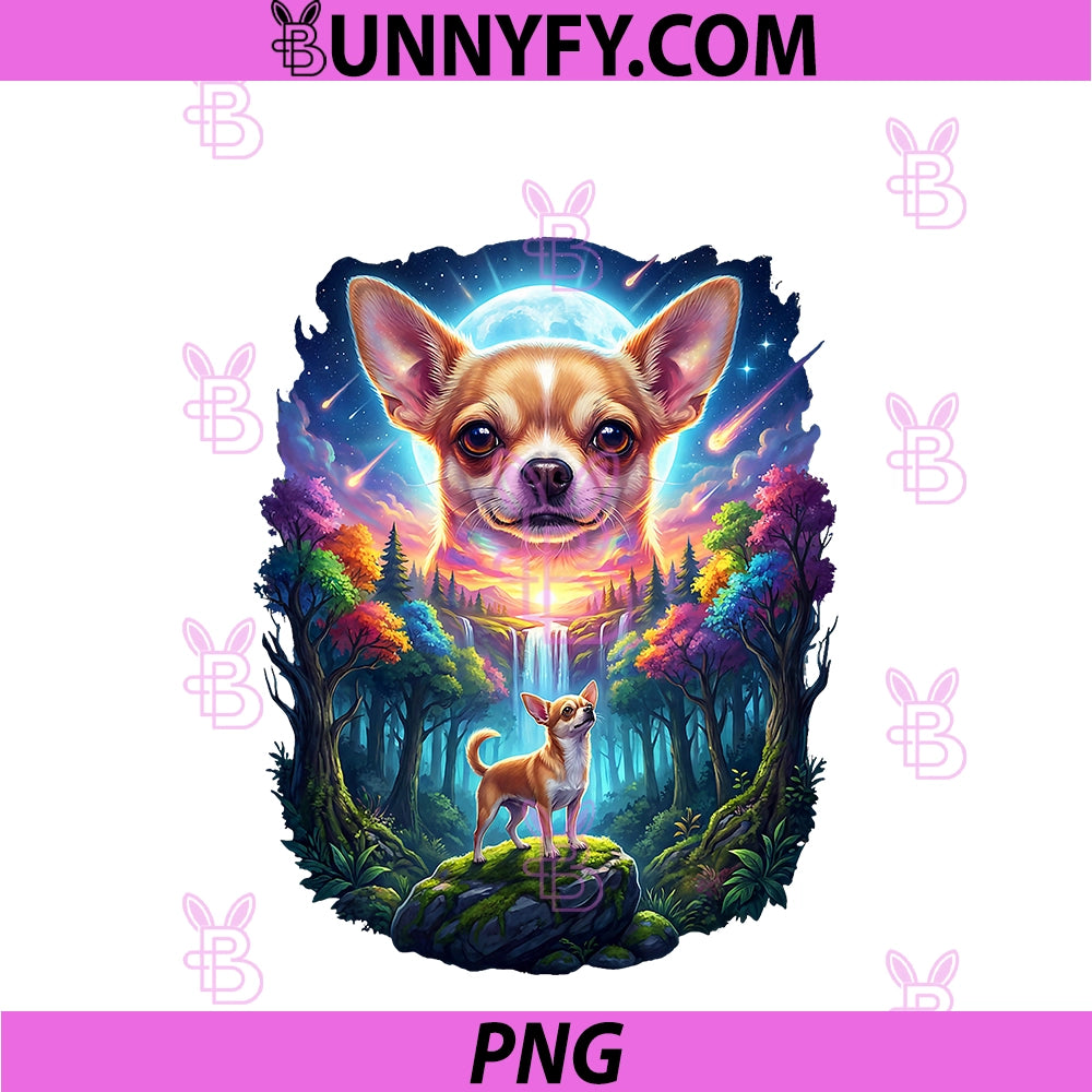 Fantasy Chihuahua Dog PNG, Art Moon And Mystical Night Forest PNG