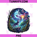 Fantasy Husky Dog Art PNG, With Moon And Mystical Night Forest PNG