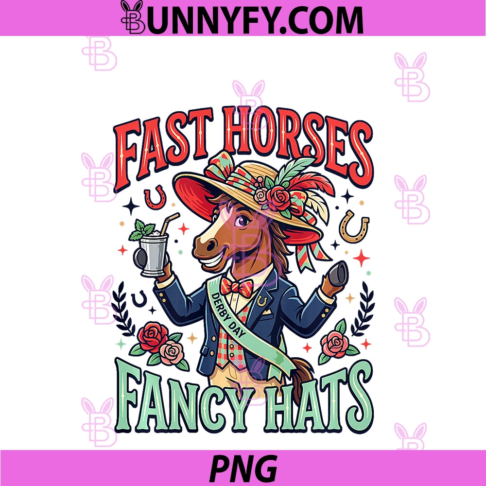 Fast Horses Fancy Hats PNG, Derby Horse Graphic PNG