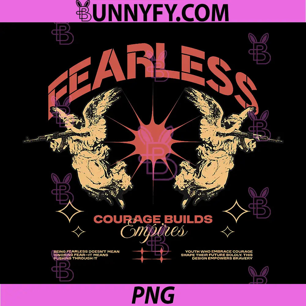 Fearless Angel Gun Vintage Streetwear PNG, Courage Builds Empires Quote PNG