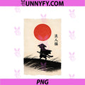 Feline Warrior Silhouette Red PNG, Sunset Japanese Art PNG