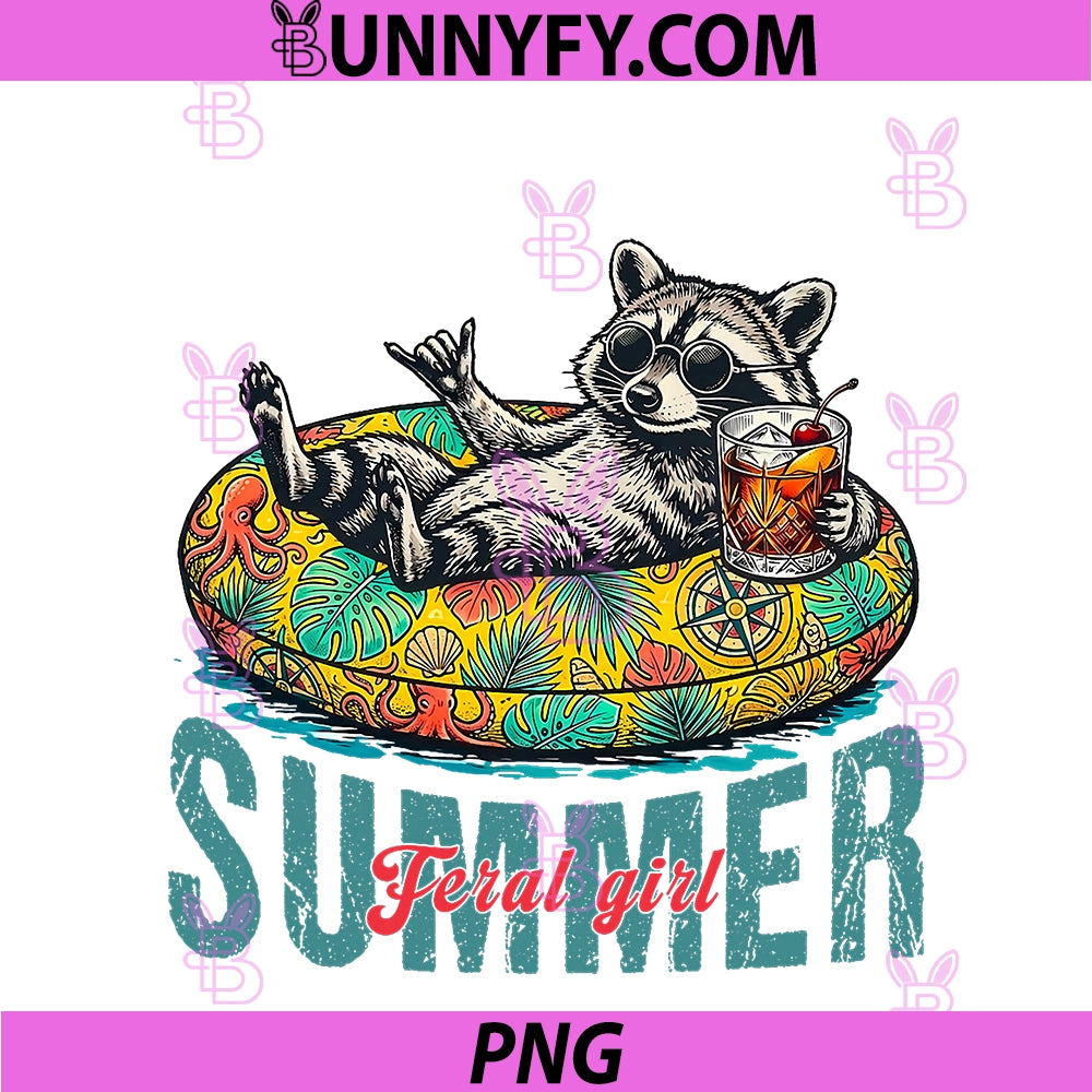 Feral Girl Summer PNG, Funny Feral Raccoon Summer Vacation PNG