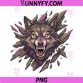 Fierce Alpha Wolf PNG, Wolf Breaking Wall Snarling Head PNG