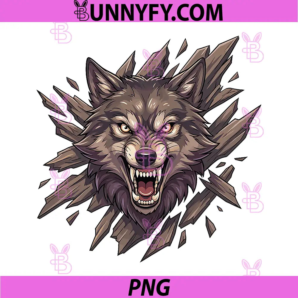 Fierce Alpha Wolf PNG, Wolf Breaking Wall Snarling Head PNG