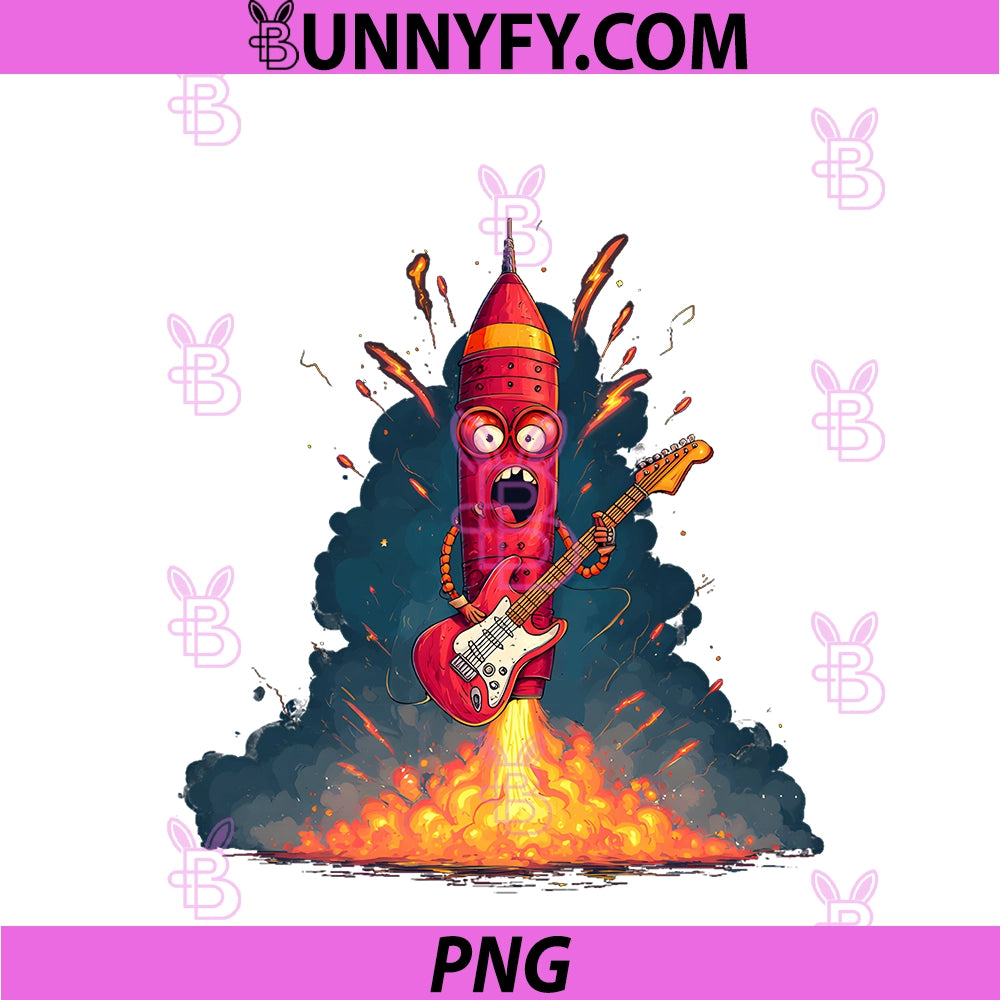 Fire Rocket with Electric PNG, Guitar For Rock Space Lovers PNG
