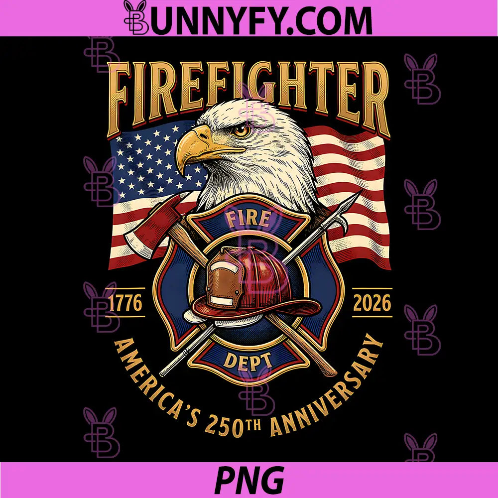 Firefighter 250th Anniversary PNG, 1776-2026 America Patriotic PNG