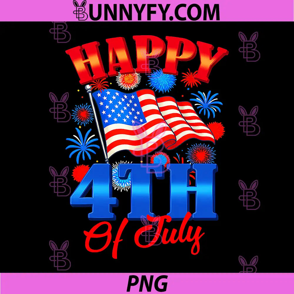 Fireworks Happy 4th of July PNG, US Flag American Fourth of July PNG