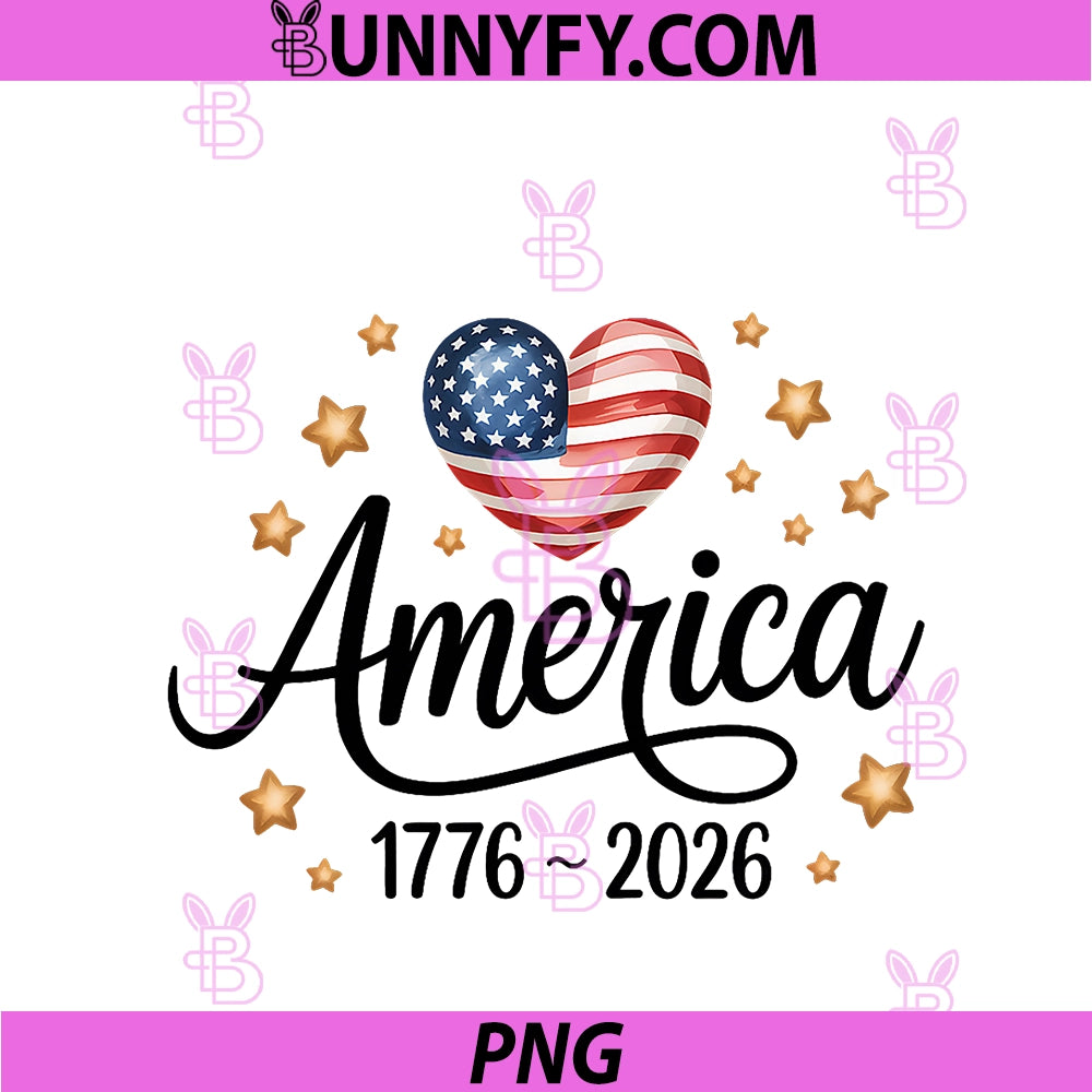 Flag Heart 1776 2026 PNG, July 4th 250th Birthday PNG