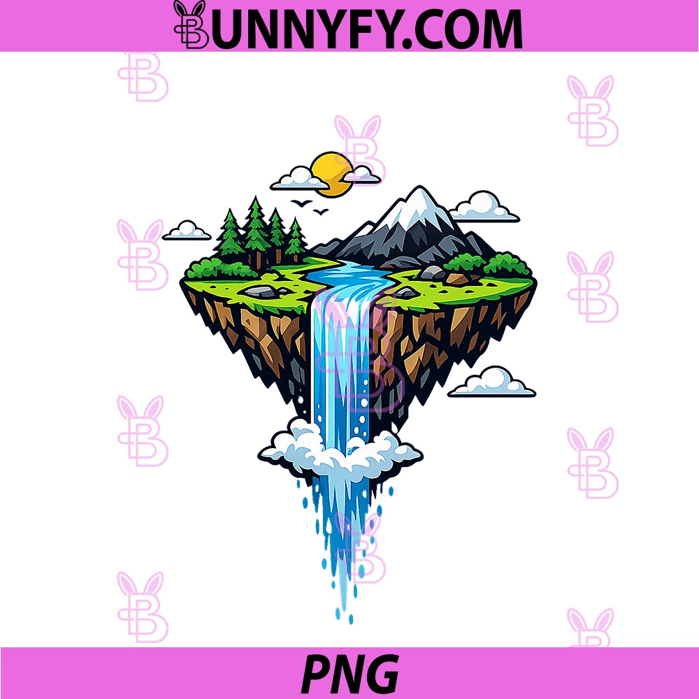 Floating Island Waterfall PNG, Landscape Mountain Forest Artwork PNG