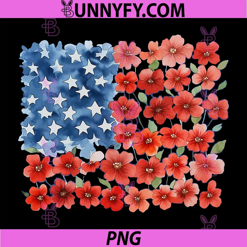 Floral American Flag Patriotic PNG, Flower 4th of July Cute Girly PNG