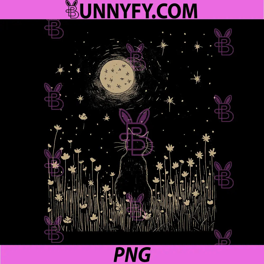 Floral Black Cat Moon PNG, Cottagecore Aesthetic PNG
