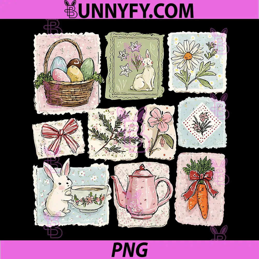 Floral Coquette Spring Easter Bunny PNG, Vintage Happy Easter PNG