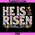 Floral He is Risen Jesus PNG, Christian Happy Easter PNG
