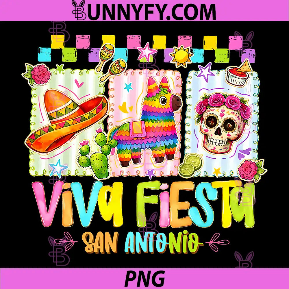 Floral Skull Sombrero Pinata PNG, Viva Fiesta San Antonio Checker PNG