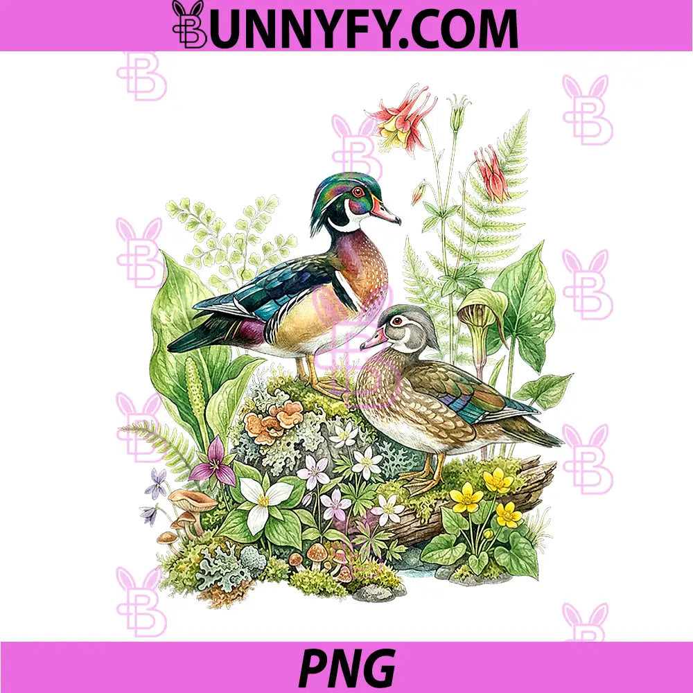 Floral Wood Duck Forest Bird PNG, Wildlife Nature Hunting Animal PNG