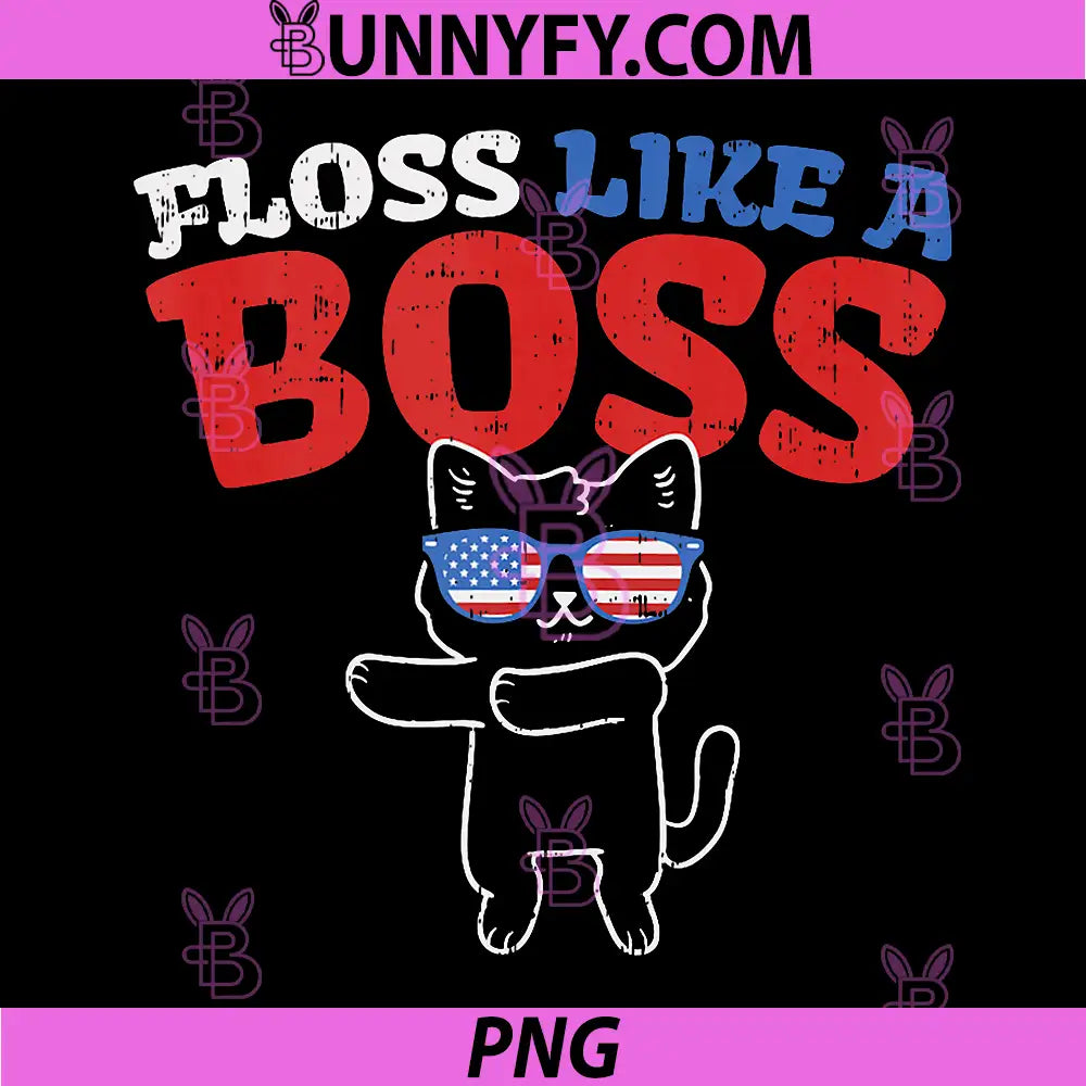 Floss Like A Boss PNG, Black Cat Flossing 4th of July PNG