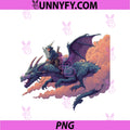 Flying Dragon In Clouds PNG, With Rider For Fantasy Lovers PNG