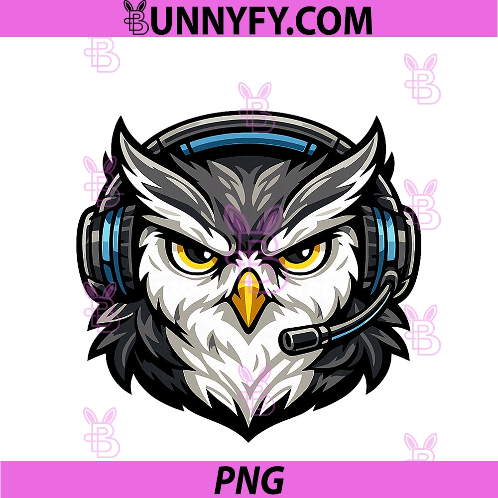 Focus Owl Headset Night PNG, Mascot Illustration PNG