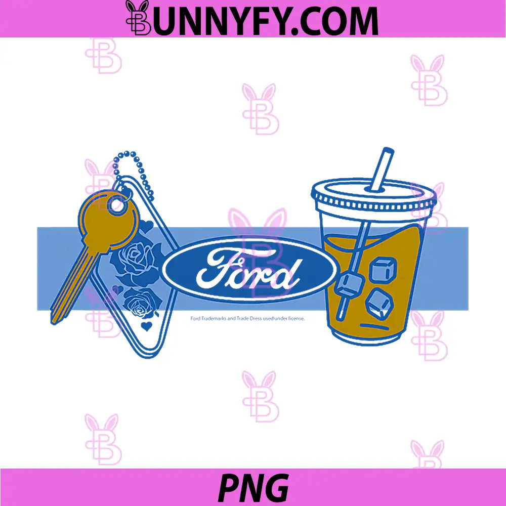 Ford Girly Logo With Keys And Drink PNG, Cute Ford Aesthetic PNG