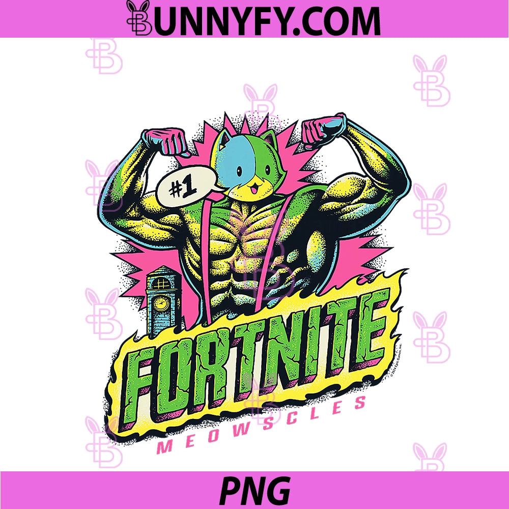 Fortnite Powerful PNG, Meowscles Distressed Big Chest Poster PNG