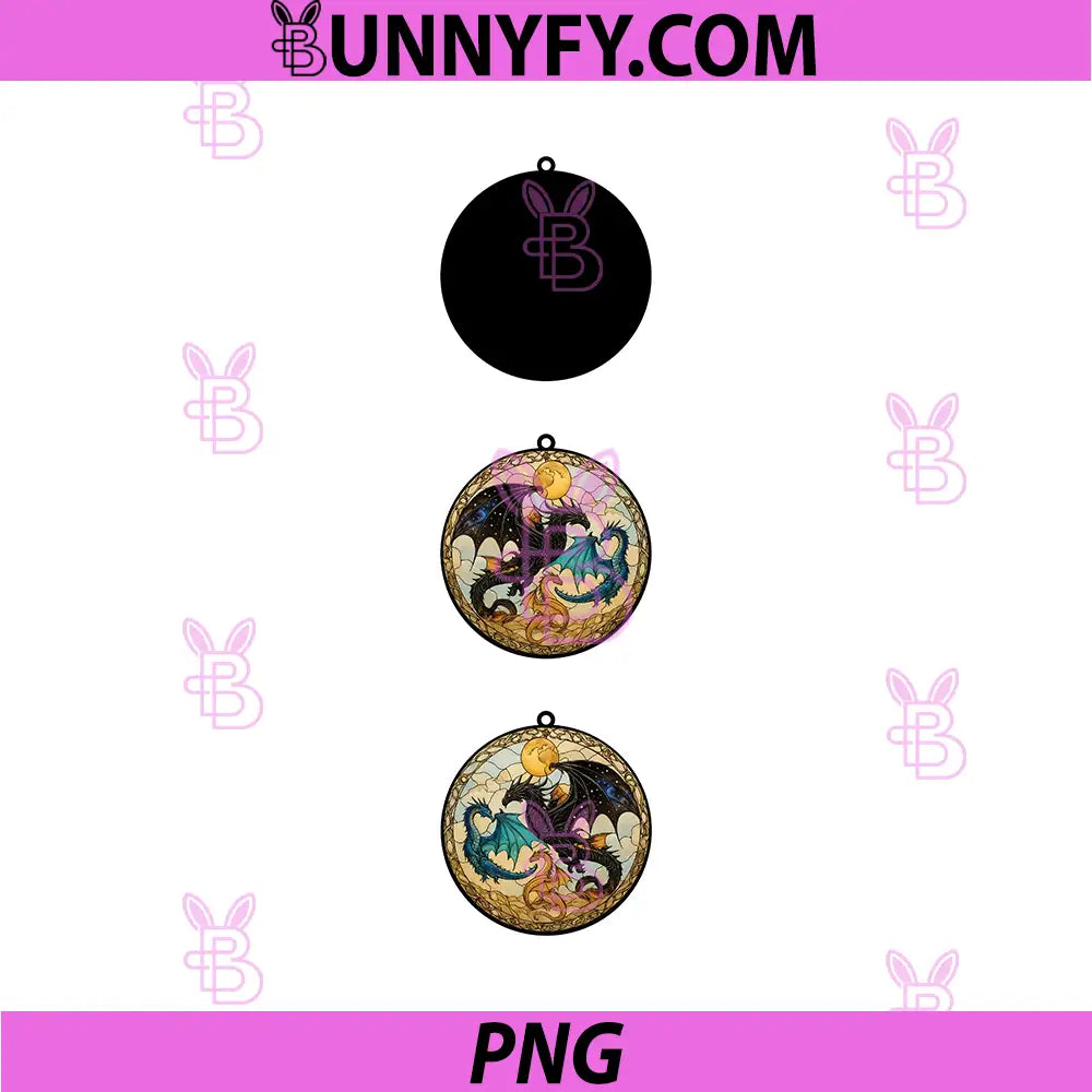 Fourth Wing Dragon Ornament PNG, Tairn And Andarna Suncatcher PNG
