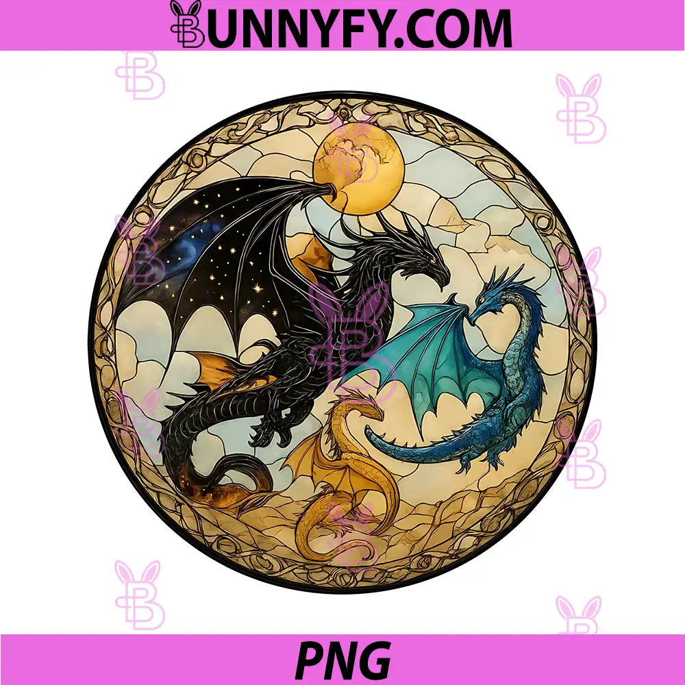 Fourth Wing Dragon Suncatcher PNG, Tairn And Andarna Stained Glass PNG