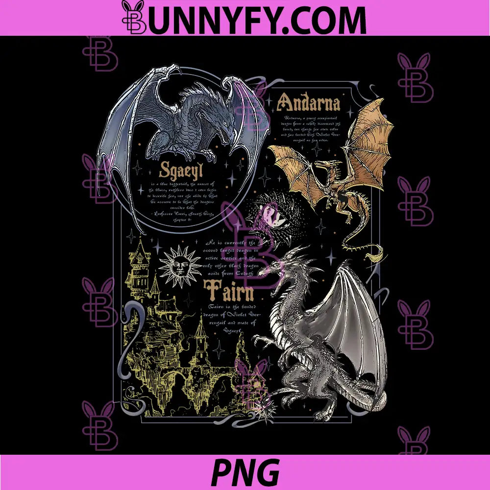 Fourth Wing Dragon Lore PNG, Tairn And Andarna Bookish Art PNG